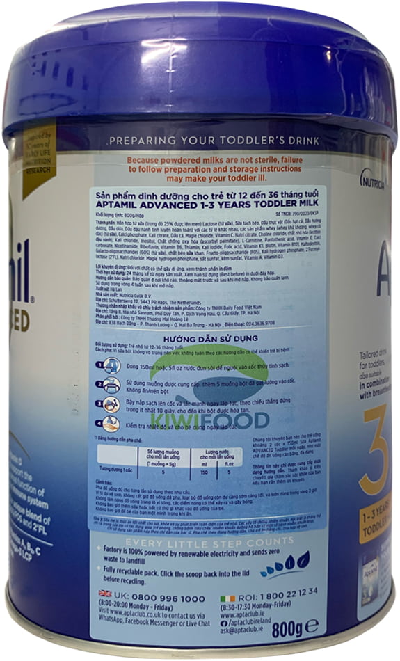 Sữa Aptamil Advanced Anh số 3 lon 800g cho trẻ từ 1-3 tuổi