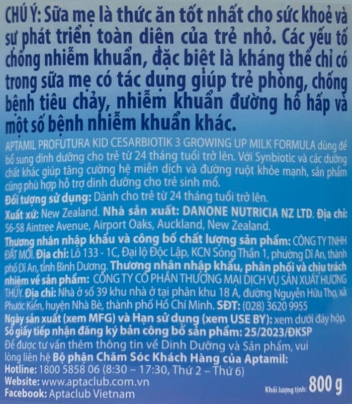 Sữa Aptamil Profutura Kid số 3 lon 800g New Zealand cho trẻ từ 2 tuổi