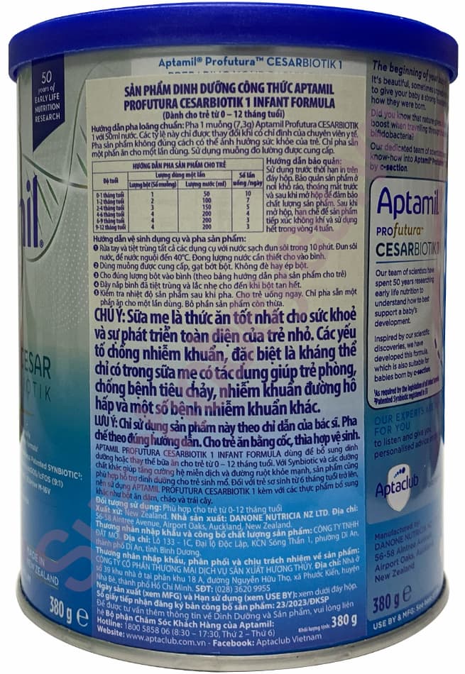 Sữa Aptamil số 1 380g New Zealand cho trẻ 0-12 tháng