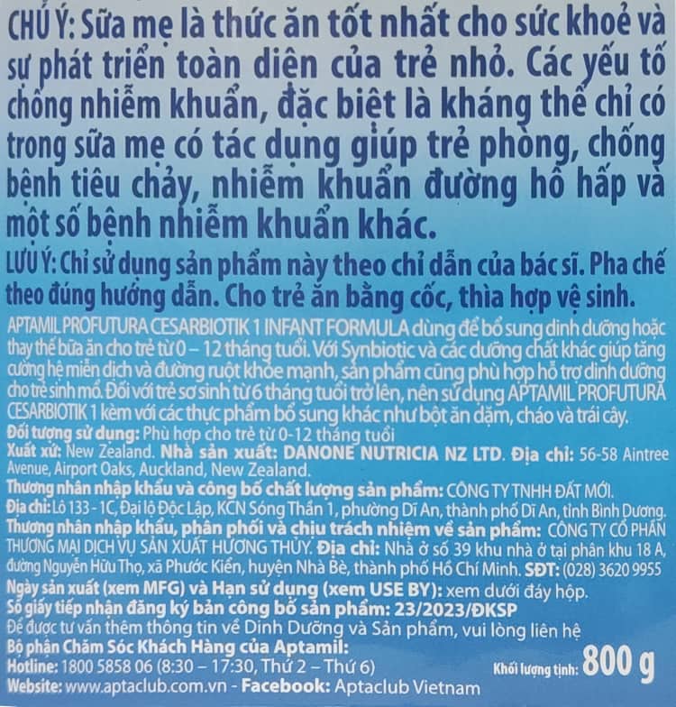 Sữa Aptamil Profutura số 1 lon 800g New Zealand cho trẻ 0-12 tháng