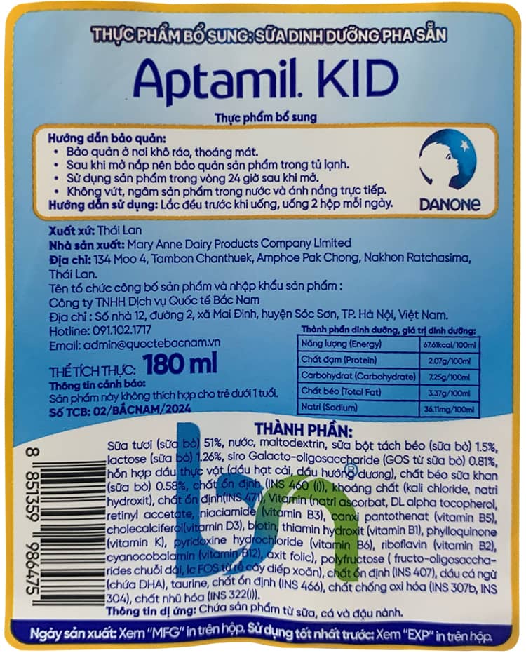 Sữa công thức pha sẵn Aptamil Kid hộp 180ml cho trẻ từ 1 tuổi